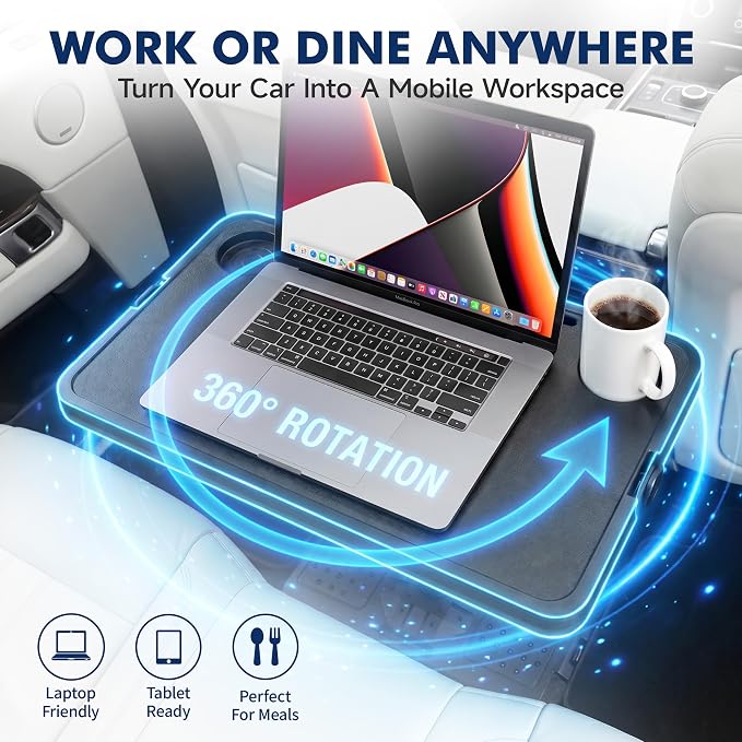 Extra-Large Car Seat Tray Table with Desk Mat,Adjustable Car Desk for Laptop,Portable Travel Tray for Front Passenger,Rear & Driver Seat,Car Eating Table for Work, Dining & Road Trips - Image 4