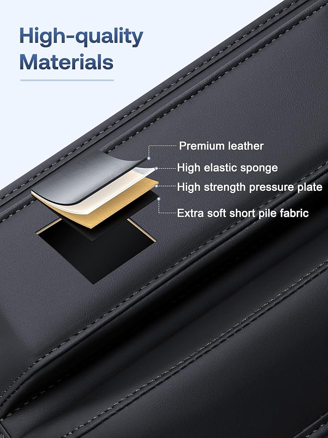 Premium Leather Car Seat Gap Filler Organizer (0.2”-1.2" Gaps), Clever Gifts for Car SUV Truck Owners (Black, 1 Pack) - Image 4