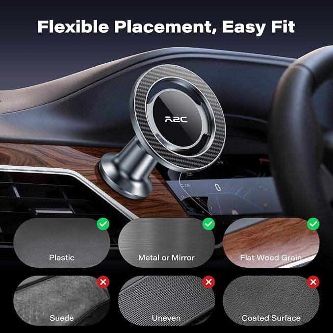 APPS2Car for MagSafe Car Mount, All Metal Magnetic Phone Holder, Gray | One-Piece 360° Rotating Magnet Phone Mount with 3M VHB Adhesive, Compatible with iPhone 17/16/15/14/13/12 & MagSafe Cases - Image 4