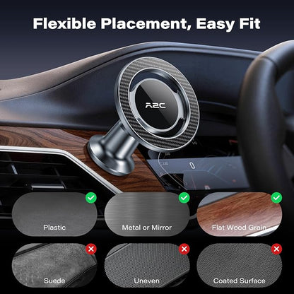 APPS2Car for MagSafe Car Mount, All Metal Magnetic Phone Holder, Gray | One-Piece 360° Rotating Magnet Phone Mount with 3M VHB Adhesive, Compatible with iPhone 17/16/15/14/13/12 & MagSafe Cases - Image 4