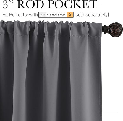 RYB HOME Basement Bathroom Kitchen Cafe Blackout Privacy Window Curtains | Thermal Insulated, Light UV Heat Blocking, Privacy, Short Curtain Tiers for Laundry Room, W34 x L30, Grey, 2 Panels - Image 2