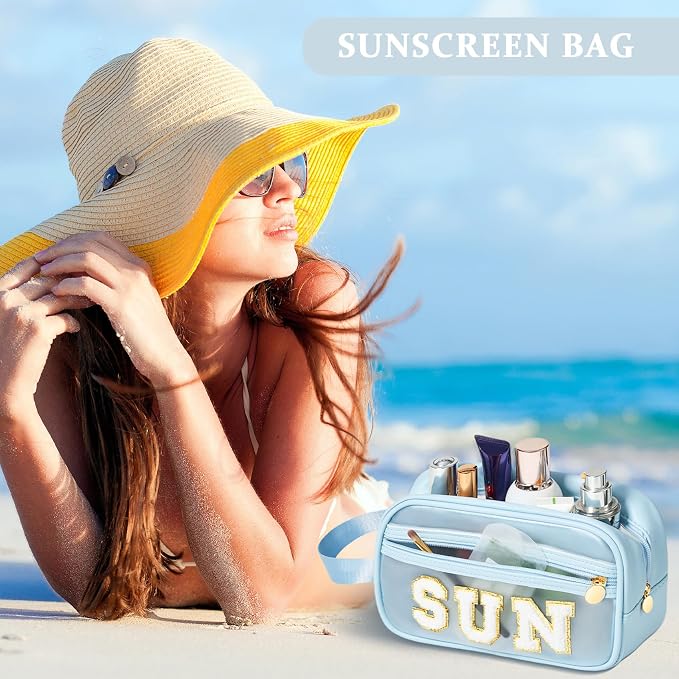COSHAYSOO Clear Sunscreen Bag Makeup Toiletries Pouch Beach Vacation Essentials Summer Travel Stuff Accessories Personalized Graduation Gifts for Her Women College Teen Girls Teacher Nurse Blue SUN - Image 5