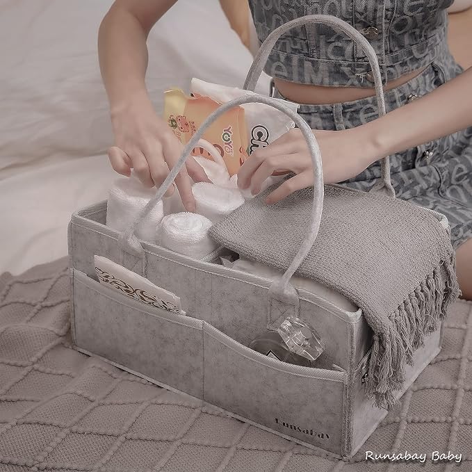 Runsabay. Nursery Basket-Baby Diaper Caddy Organizer for Changing Table-Portable Holder Tote Bag-Car Organizer with Removable Divider-Best Shower Gift Basket for Newborns Registry- Grey & Large Size - Image 7