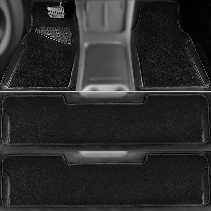 CAR PASS Waterproof Universal Faux Leather 3Row Car Floor Mats, Black Car Mats Fit for SUV,Vans,sedans, Trucks,Set of Vehicles Car Carpet with Driver Heel Pad and Anti-Slip Nibs Backing (Black 3Row) - Image 3