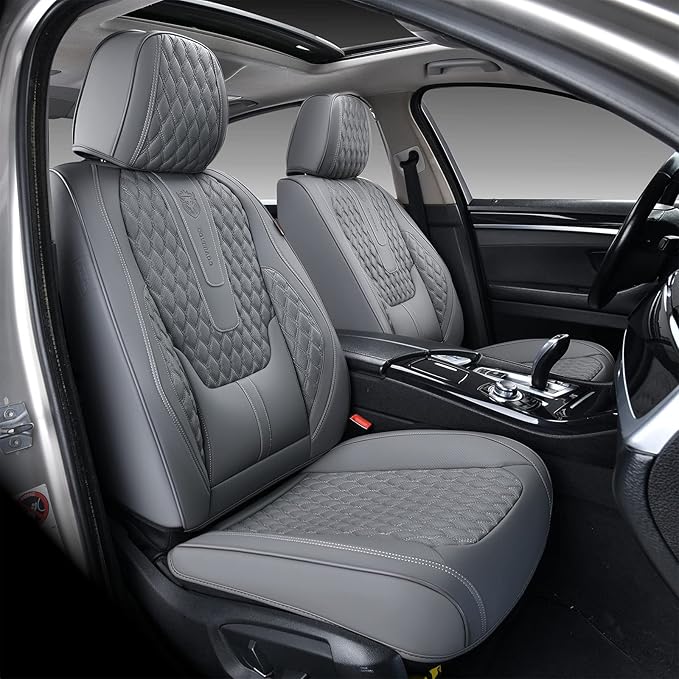 Coverado Front Seat Covers, Car Seat Cover, Leather Seat Covers for Car, Automotive Seat Covers Protector with Lumbar Support Universal Fit for Most Sedans SUV Pick-up Truck(Gray) by COVERADOAUTO