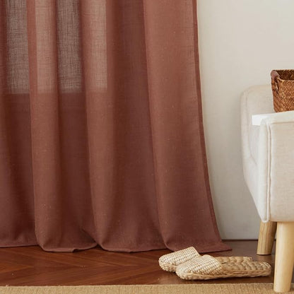 RYB HOME Linen Blend Curtains 102 inches Long for Living Room | Thick Heavy Textured, Rod Pocket, Light Filtering & Privacy, Machine Washable, Terracotta, W52 x L102, 2 Panels - Image 6