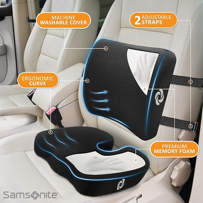 Samsonite Ergonomic Seat Cushion and Lumbar Support Cushion Combo, Memory Foam Office Chair for Back Support, Car Seat and Wheelchair Ergonomic Pillow, Premium Home and Office Desk Accessories - Image 3
