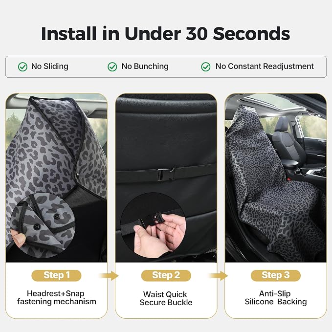 Car Seat Cover Towel, Seat Cover Protector, Waterproof Sweat Towel Seats Covers for Gym, Sports, Beach, Universal Front Seats Covers for Cars, Trucks, SUVs, Leather Seats(Gray Leopard) - Image 5
