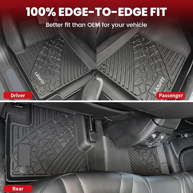 LASFIT Floor Mats for Jeep Cherokee 2015-2023 | Not Fit with Raised Dead Pedal, All Weather, TPE, Custom Fit, Car Mats, Floor Liners, 1st & 2nd Row, Black - Image 5