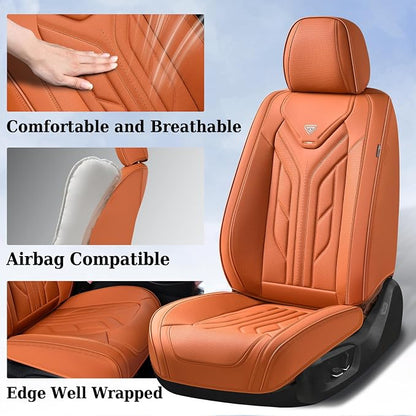 Coverado Seat Covers, Car Seat Covers Front Seats, Leather Seat Covers for Cars, Automotive Seat Covers Car Seat Protector Car Seat Cushion Universal Fit for Most Sedans SUV Pick-up Truck(Orange) - Image 3