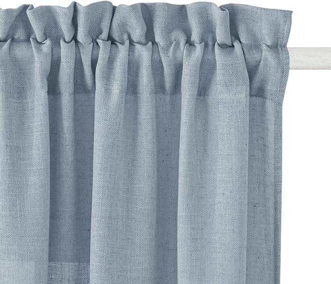 RYB HOME Semi Sheer Curtains for Closet Kitchen, Semi Translucent Privacy Protection Light Filtering Decorative Short Small Window Drapes for Bedroom, W 52 x L 45 inches, Dusty Blue, 2 Panels by RYBHOME