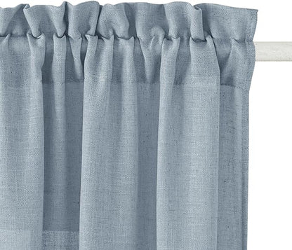 RYB HOME Flax Linen Blend Curtains for Closet Kitchen, Semi Translucent Privacy Protection Light Filtering Decorative Short Small Window Drapes for Bedroom, W 52 x L 36 inches, Dusty Blue, 2 Panels by RYBHOME