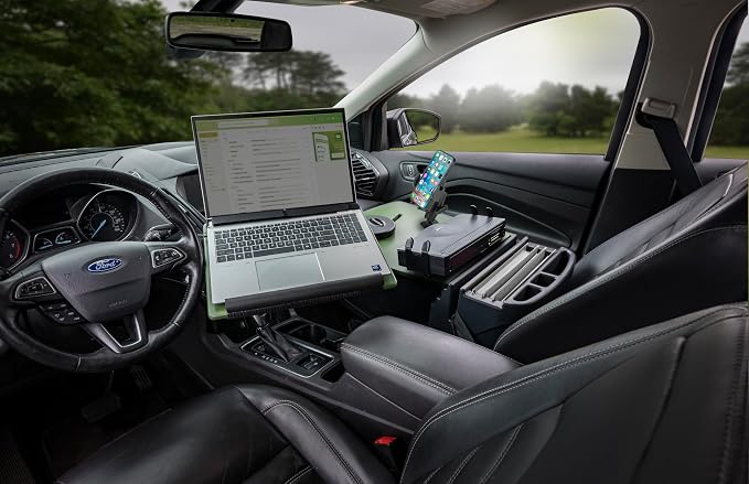 AutoExec Reach Desk Front Seat Car Desk and Portable Workstation with Phone Mount, Printer Stand and Phone Vent Clip, Army Green - Image 7