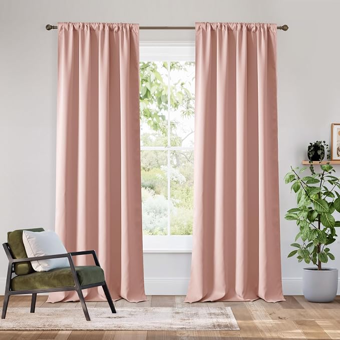 RYB HOME Bedroom Blackout Curtains 84 inches Long, 100% Blackout | Thermal Insulated, Noise Reducing, Curtains for Living Room Nursury, For Sleep, W42 x L84, Biscotti Beige by RYBHOME