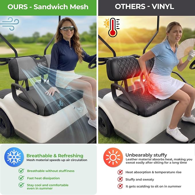 10L0L Golf Cart Seat Covers for Yamaha EZGO Club Car Seat Towel Cushion | Breathable Mesh All-Season Front/Rear Seat Blanket, UV Resistant, Cool Comfort, Machine Washable, Easy On, Great Golf Gift - Image 4