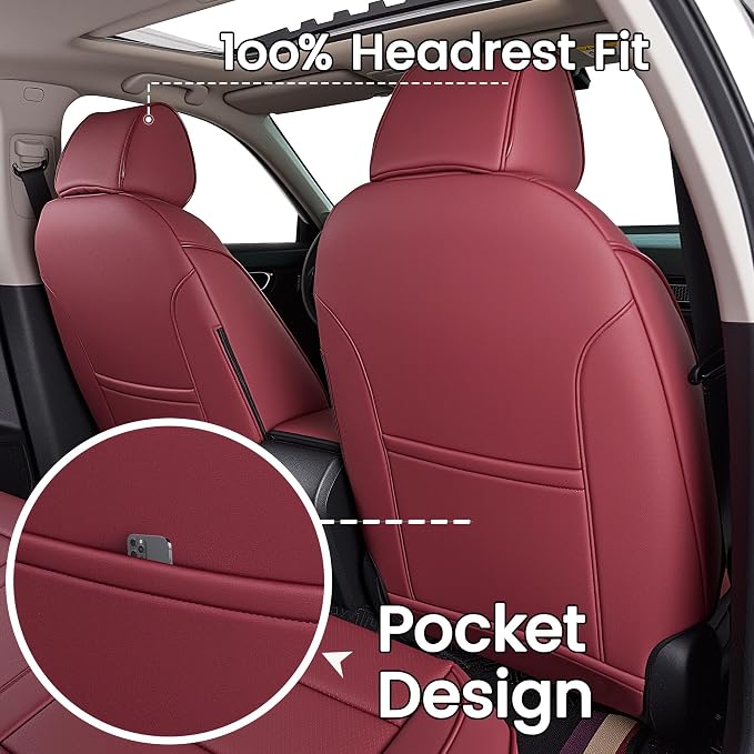 HKZ Custom Fit Civic Seat Cover Full Set for Honda Civic 4 Door (Hatchback 2022-2026 Sport Touring)&(Hatchback 2022-2024 EX-L) 5-Seats Full Set,Leather Seat Protector(Burgundy) - Image 4