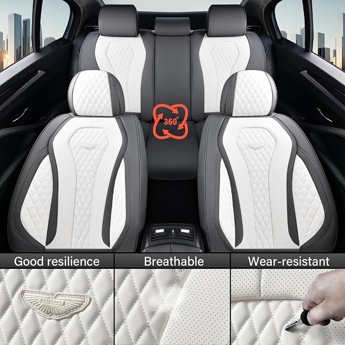 Coverado Seat Covers, Car Seat Covers Full Set, White Car Seat Cover, Car Seat Cushion Waterproof, Front Seats Back Seat Covers, Luxury Seat Cover Car Seat Protector Universal Fit Most Cars - Image 7