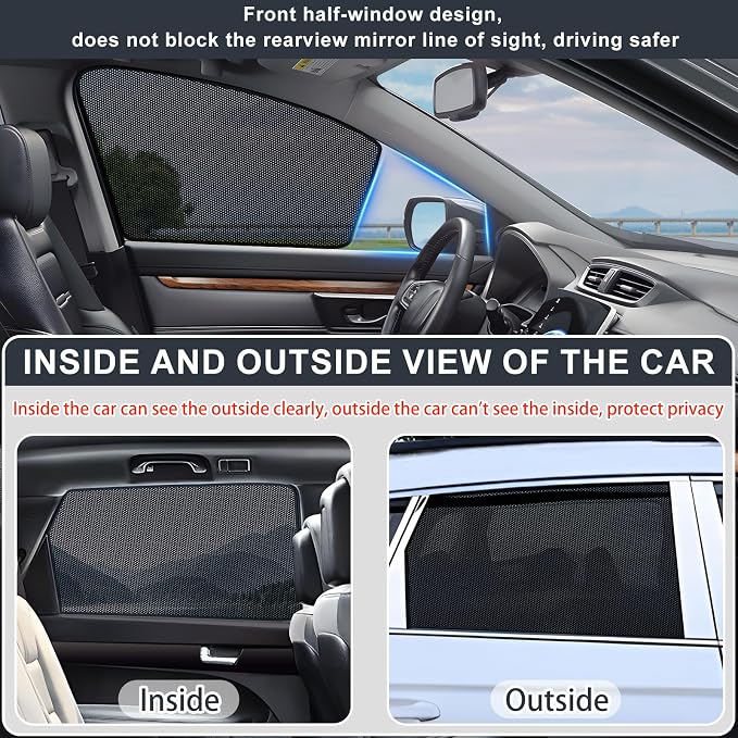 XCBYT 2023-2024 Honda C-RV Window Shades, 4-Pack Privacy Cooling Mesh | Blocks heat for camping & baby sleeping. Front shades are partial for rearview mirror. Wait 24h for clips to set - Image 5