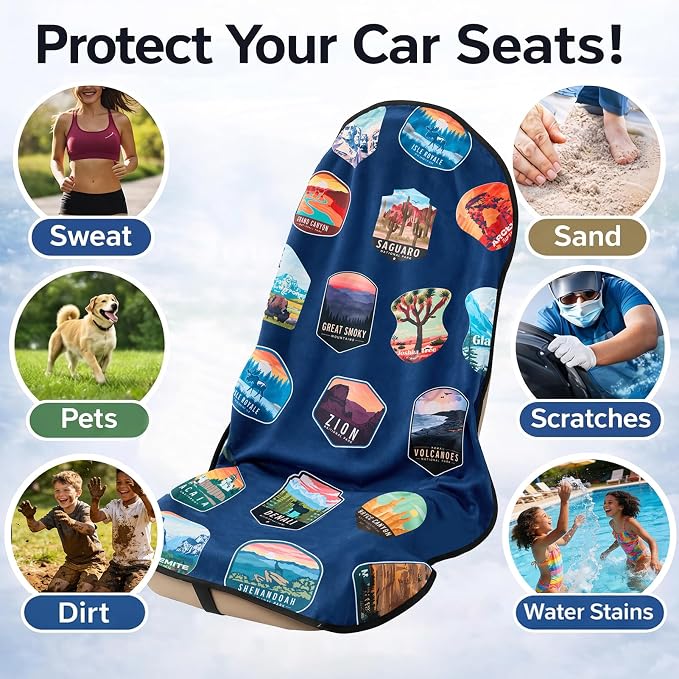 2Pcs Front Waterproof Car Seat Towel Covers,Sweat Seat Protectors for Cars | Includes a Headrest Cover and Fixed Hooks for SUVs, Gym, Beach, Swimming and Outdoor Activities - Image 5
