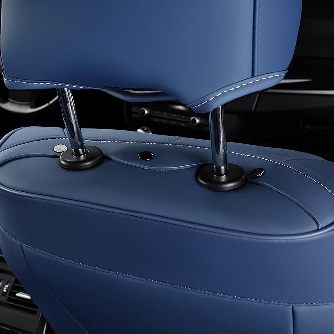 Front Seat Covers, Leather Seat Covers, Universal Car Seat Covers 2PCS, Waterproof Car Seat Protector, Driver Seat Cover Accessories for Trucks SUV Sedans-Blue&White - Image 4