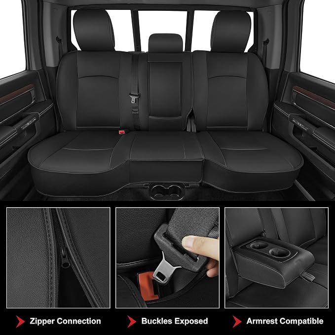 TTX LIGHTING Custom Fit Front Seat Covers for Ram 1500/2500/3500 2012-2026 | Heavy Duty Protection with Original Seat Pattern Waterproof Faux Leather Truck Seat Covers for Crew Cab/Quad Cab Curved Bench - Image 6
