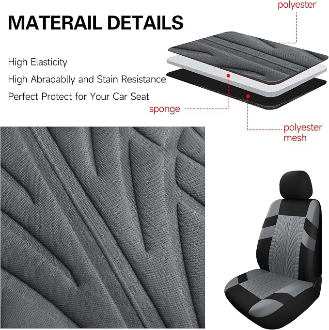 Pariitadin Car Seat Covers Front Pair, Washable and Breathable Seat Covers for Cars, Universal Fit Car Interior Covers for Most Sedan Truck SUV, Black/Gray - Image 5