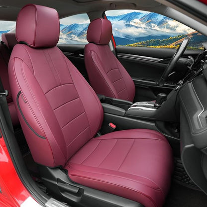 Lolcar Custom Fit Civic Seat Covers for Honda Civic Sedan 2016 2017 2018 2019 2020 2021 LX(Not for LX-P) - 5-Seats Leather Full Set ，Burgundy(Solid Rear Seatback - No Rear Armrest) by LOLCAR