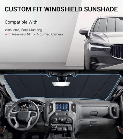 Pigenius Windshield Shade for Ford Mustang 2015-2023 with Rearview Mirror Mounted Camera, Custom Front Window Sunshade - Safeguard - Image 2