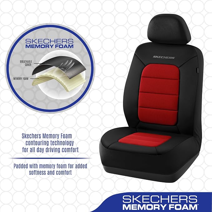 Skechers Memory Foam Seat Covers,Thick Cool Touch Fabric Car Seat Covers,Car Seat Cover Full Set,Airbag Compatible,Automotive Comfort Protection for Most Cars,Vans,Trucks,SUV,Red - Image 5