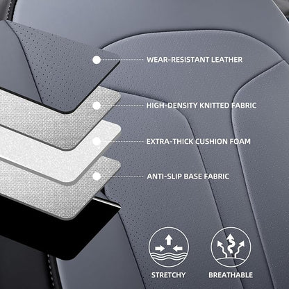 Custom Seat Covers for 2025 2026 Tesla Model Y Juniper 5-Seater, Black+Grey | Waterproof Breathable Nappa Leather, OEM Factory Style Full Set, Full Coverage Design with Armrest Covers, Airbag Compatible - Image 8
