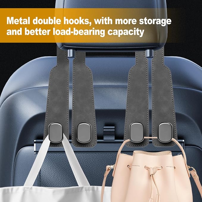 Car Purse Hook Purse Hook for Car Seats Headrest Car Seat Hooks,Heavy Duty Vehicle Organizer for Handbags, Groceries, Purses, Keep Car Tidy (Gray, 4 Pack) - Image 4