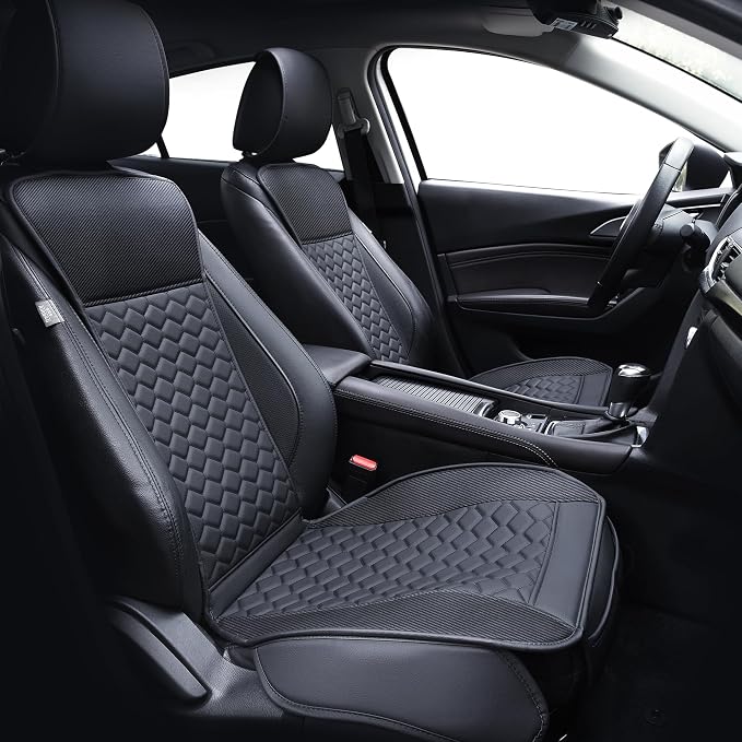 Elantrip Carbon Fiber Leather Car Seat Covers Front 2PC Waterproof Black | Carbon fiber-textured faux leather — sport-performance feel, waterproof & scratch-proof by Elantrip