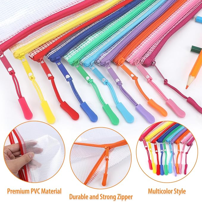 YOPCDJ 20pcs Mesh Zipper Pouch Bags Puzzle Storage Bags, A3 17x12 Inches Large Reusable Clear Zipper Pouches for Travel and Classroom Board Game Organization - Image 3