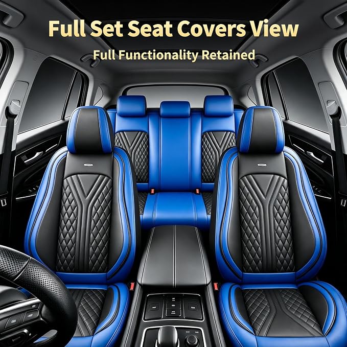 for GMC Terrain 2010-2025 2026 Car Seat Covers, Full Set, Blue | Luxury Full Coverage Leather Seat Protectors, Waterproof Breathable, Non-Slip, Easy to Install, Airbag Compatible, All-Season - Image 3