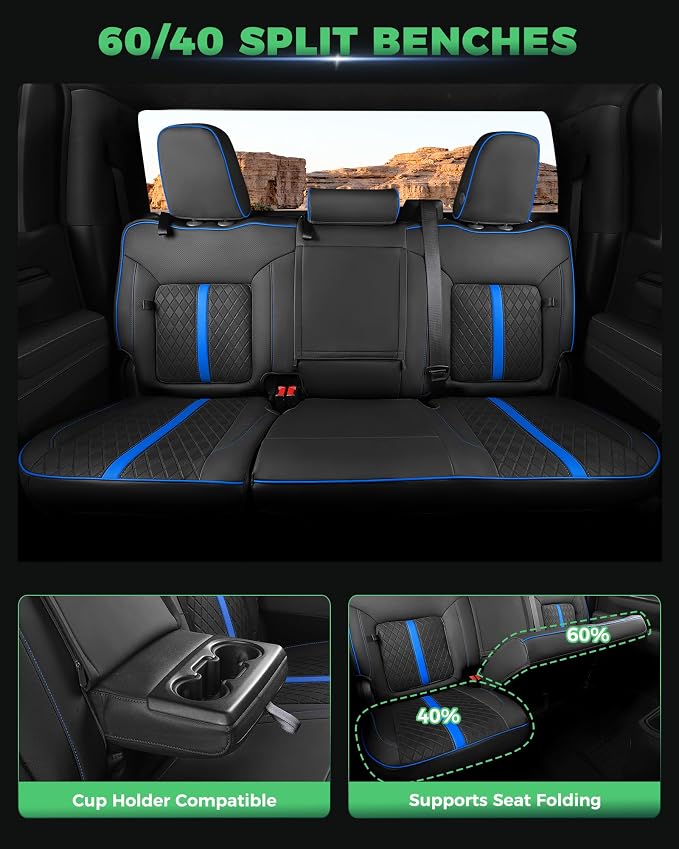 RIDEPOSH Custom Fit Seat Covers for Silverado/Sierra 1500 2019-2026 CrewCab | Fits 2500/3500HD 2020-2026, with Rear Armrest/Seatback Storage, Faux leather, Protective, Scratch-resistant, Easy-clean - Image 5