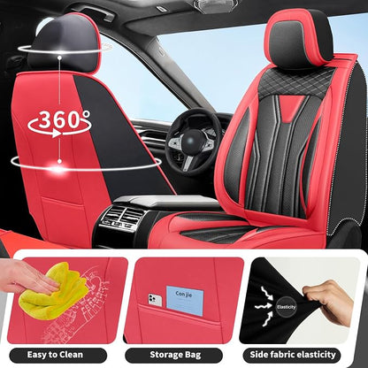 Fit Rogue Car Seat Covers Compatible with Nissan Rogue 2014-2026 - Full Set Premium Leather Waterproof Breathable，All-Weather Seat Cushion Protecto & Airbag Compatible (Full Set Red & Black) - Image 4