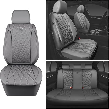 CAR PASS Piping Luxury Leather Seat Covers Full Set,5 Seats Anti-Slip Waterproof Seat Covers Compatible with Front Armrests,Universal Fit for Sendans, Suvs,Vans,Trucks,Airbag Compatible,Pure Gray - Image 8