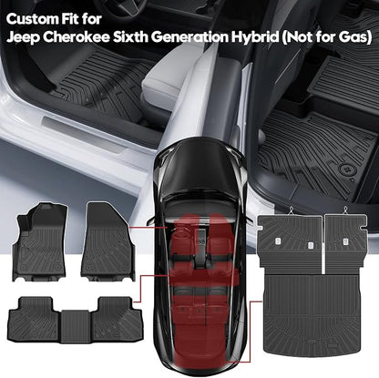 T TGBROS Floor Mats for Jeep Cherokee Hybrid 2026 (Not for Gas), All Weather Custom Fit TPE Floor Liner Set with Front Rear Mats Trunk Cargo Liner Backrest Mat Full Coverage 4PCS - Image 2