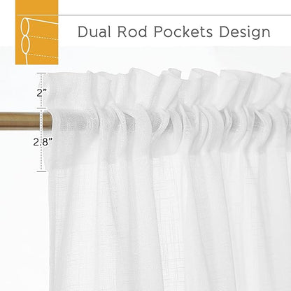 RYB HOME White Sheer Curtains 84 inches Long for Bedroom | Privacy Linen Textured Blend for Bedroom, Half Translucent, for Living Room Patio Sliding Door, White, W70 x L84, 2 Pcs - Image 2