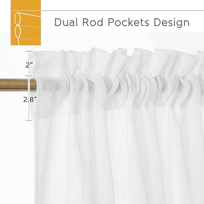 RYB HOME Long Semi Sheer Curtains 120 inches Long for Sliding Glass Door | Thick, Thick Woven Fabric, Durable Privacy Protection Drapes, for Living Room, White, W52 x L120, 1 Pair - Image 2