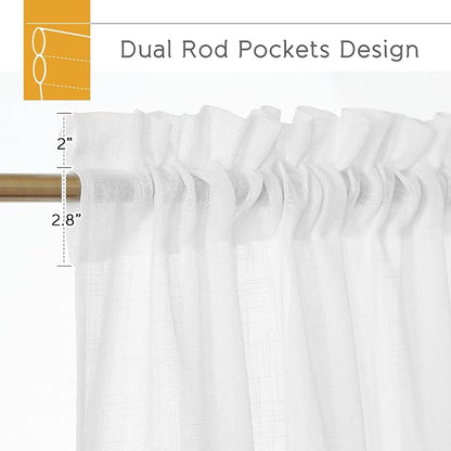 RYB HOME Long Semi Sheer Curtains 120 inches Long for Sliding Glass Door | Thick, Thick Woven Fabric, Durable Privacy Protection Drapes, for Living Room, White, W52 x L120, 1 Pair - Image 2