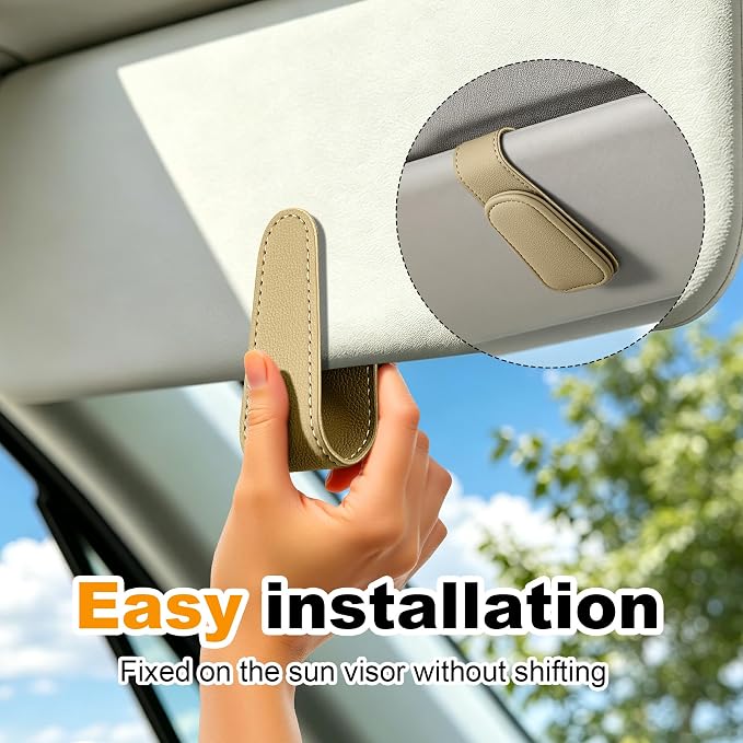 2 Pack Sunglass Holder for Car Visor Magnetic Leather Visor Sunglasses Clip Eyeglass Hanger Clip for Car Sun Visor Beige - Image 3