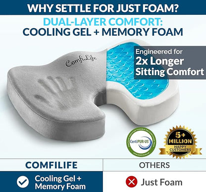 ComfiLife Doctor Recommended Seat Cushion - Premium Gel & Memory Foam Office Chair, Car Seat, Lifting Cushion - Chair Cushions for Back & Sciatica Relief - Seat Cushions for Office & Desk (Gray) - Image 2