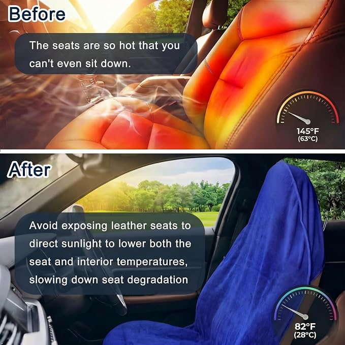 Car Seat Towel Cover, 2pcs Universal Front Seat Protector for Cars, SUVs and Trucks, Sweat Towel Car Seat Cover for Gym, Yoga, Swimming, Pets and Family Travel, Blue - Image 4