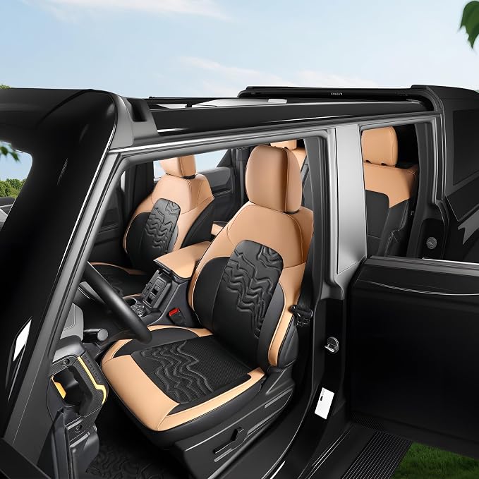 Red Rain Car Seat Cover Custom Fit Ford Bronco Seat Covers 4Door 2021-2026 | Black and Orange Waterproof Leather Seat Protector 5 Seater (Bronco 4Door-Black+Orange) - Image 6
