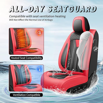 Fit Corolla Premium Leather Car Seat Covers for Toyota Corolla 2000-2025 2026 - Waterproof，Breathable，All-Weather Seat Cushion Protecto & Airbag Compatible, Full Set Red&Black - Image 4