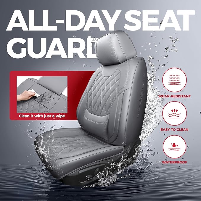 FREESOO Car Seat Covers Full Set Faux Leather Universal Fit Grey | faux nappa leather seat covers, waterproof breathable, full set lumbar support, front rear covers, fit sedans suvs pickups - Image 5