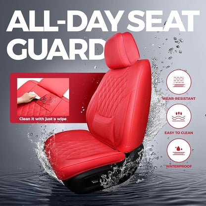 FREESOO Car Seat Covers Full Set Faux Leather Universal Fit Red | faux nappa leather seat covers, waterproof breathable, full set lumbar support, front rear covers, fit sedans suvs pickups - Image 5