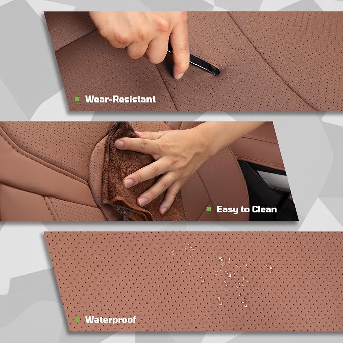 Car Seat Covers Custom Fit for Dodge 2019-2026 Ram 1500 Crew Cab,Brown | Custom Fit Faux Leather Full Set, Compatible with 5th Gen Ram 1500 Big Horn/Lone Star/Rebel/Sport, Waterproof, Easy to Clean - Image 6