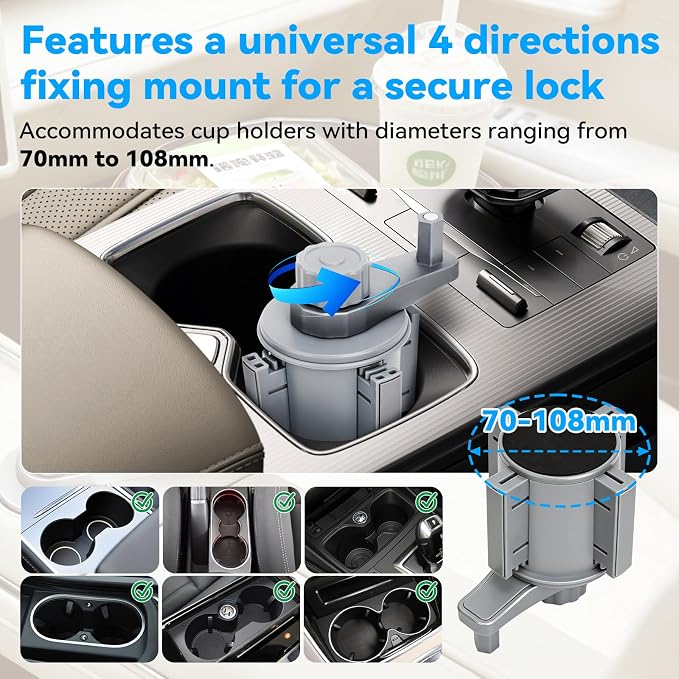 Updated 4-way Base 2 Height Modes Car Laptop Desk, Car Desk for Laptop Rotating Solid Birch Wood Cup Holder Tray, Cup Holder Table for Model 3/Y & Most Vehicles, Tesla Table, Mid Console Laptop Tray - Image 3